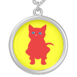 Red cat with blue eyes personalized necklace