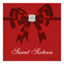 Red Cheery Bow Classy Sweet Sixteen Party Invitations