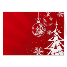 Red Christmas Tree Ornaments and Christmas Tree Greeting Cards