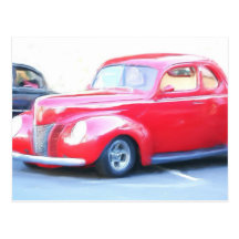 Red Classic car postcard
