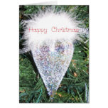 Red curly text on Christmas ornament Greeting Card