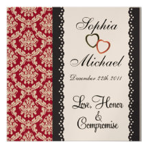 Red Damask  Classy Wedding Invitation