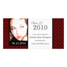 Red Damask Graduation Announcement Photo Cards