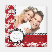 Red Damask Love Birds Photo Save The Date Magnet