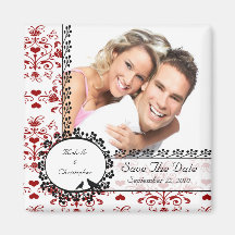 Red Damask Love Birds Photo Save The Date Magnet