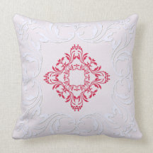 Red damask pattern | Mint cream background Throw Pillow