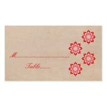 Red Daring Floral Blooms Wedding Place Card Business Card