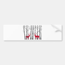 Red deers in birch tree forest bumper stickers