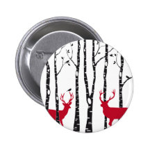 Red deers in birch tree forest buttons