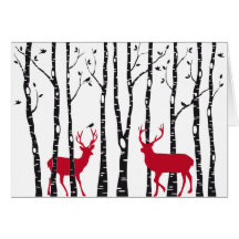 Red deers in birch tree forest cards