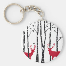 Red deers in birch tree forest key chains