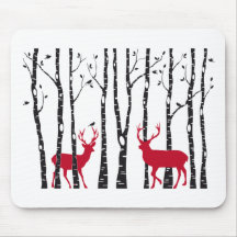 Red deers in birch tree forest mouse pad