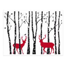 Red deers in birch tree forest post cards