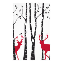 Red deers in birch tree forest stationery paper