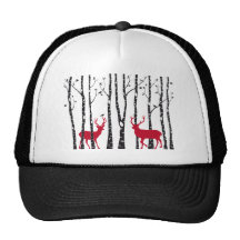 Red deers in birch tree forest trucker hat