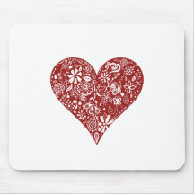 Red Doodle Heart Mousemats
