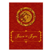 Red dragon double happiness traditional RSVP card