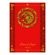 Red dragon double happiness traditional RSVP card