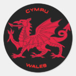 Red Dragon of Wales (Cymru), Black Back Round Sticker