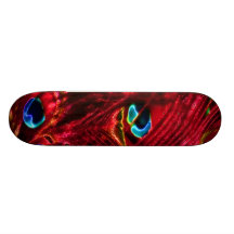 Red Electro Peacock Feathers Skate Deck