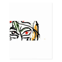 red eye inked face post card