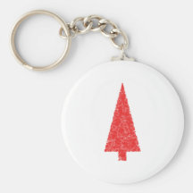 Red Festive Tree. Red and White. Christmas. Keychain
