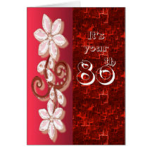 Red Floral 80th birthday card template