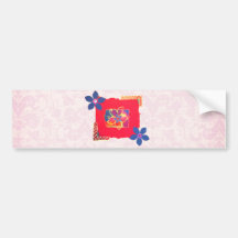Red Floral abstract art Bumper Stickers