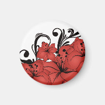 Red Floral Black Scrolls Refrigerator Magnet