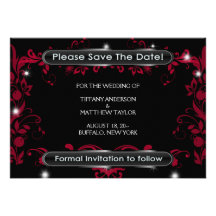 Red Flourish Black Save the Date Announcements