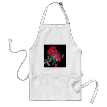 Red Flower on Black and Grey Background Aprons