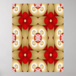 Red Flowers and White Hearts Print