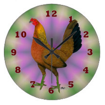 Red Game Hen Wall Clocks