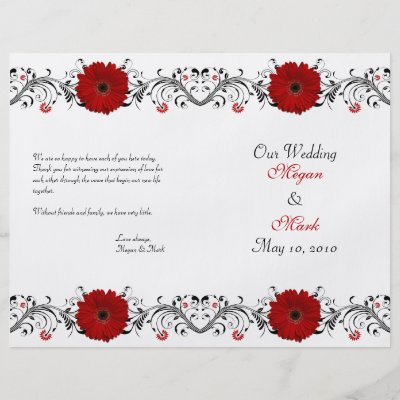 Daisy Wedding Programs on Red Gerbera Daisy Floral Wedding Program Personalized Flyer On Zazzle