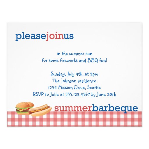 Red gingham summer barbeque July 4th celebration Personalized Announcements