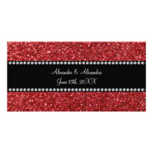 Red glitter wedding favors photo card