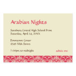 Red gold arabian prom bid custom admission ticket business cards