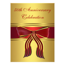 Red Gold Bow Gold 50th Wedding Anniversary Personalized Announcements