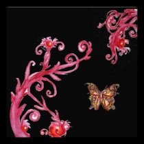 RED GOLD BUTTERFLY IN BLACK ,Elegant Wedding Party invitations