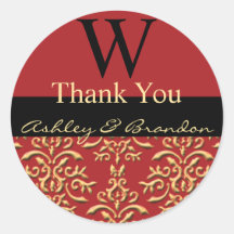 Red Gold Damask Monogram Wedding Favour Tags Sticker