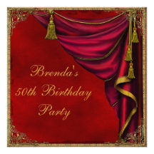 Red Gold Womans Gold 50th Birthday Party Personalized Invite
