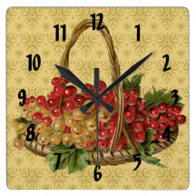 Red Grapes in a Basket Clock