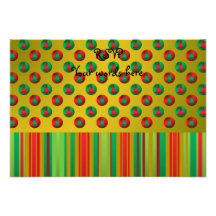 Red green Christmas trees on gold on stripes Invite