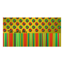 Red green Christmas trees on gold on stripes Photo Greeting Card