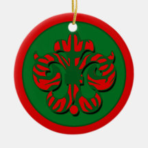 Red & Green Fleur de Lis with Tiger Stripes Ornaments