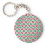 Red green snowflakes in circles on silver fade keychains