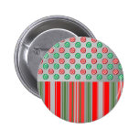 Red green snowflakes in circles on silver stripes buttons