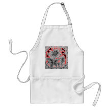 Red, Grey (Grey) & Black Flower Graphic Art Aprons