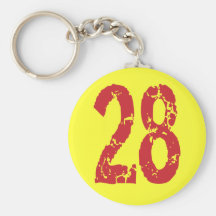 RED GRUNGE STYLE NUMBER 28 KEY CHAIN