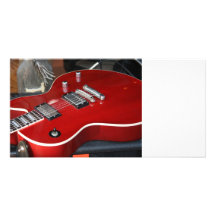 Red guitar on amp personalized photo card